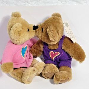 Valentines Hallmark Love and Kiss Bears Magnetic Noses Kissing Pink & Purple